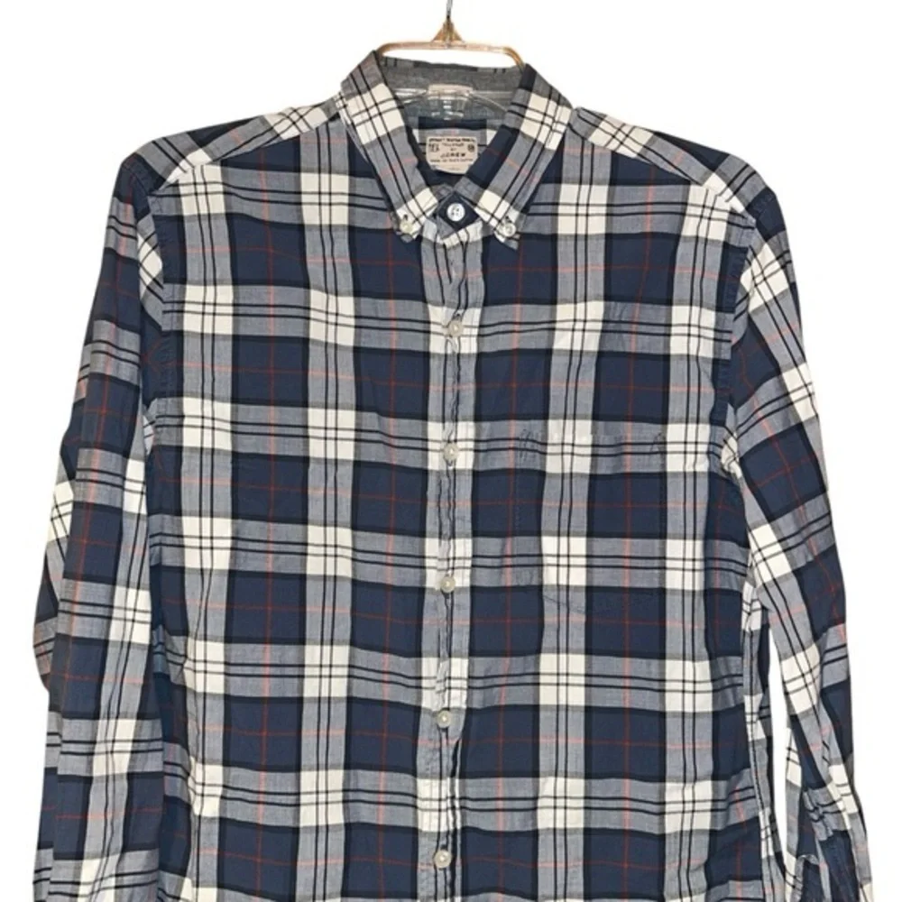 J. Crew Men’s Slim Fit Shirt Blue‎ Plaid Button Down Woven Cotton Size Medium